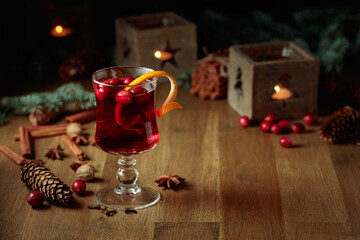 Christmas drink with spices and cranberries.