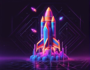 rocket with a star in space, futuristic style, digital technology concept, vector illustration rocket with a star in space, futuristic style, digital technology concept, vector illustration rocket shi