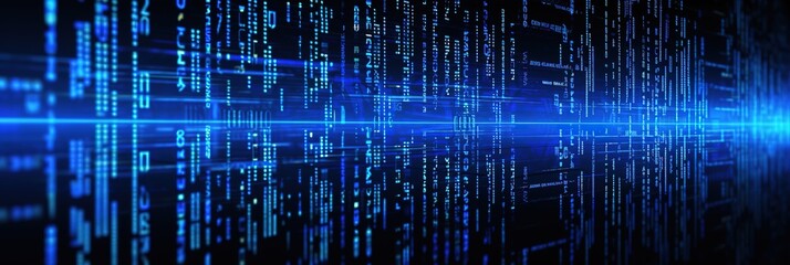 banner Software and Web Developer Programming Code digital background , Binary Abstract Computer Script, Program Developing blue neon light.