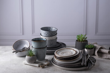 Craft ceramic plates, bowls and cups