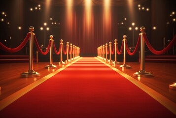 Red Carpet hallway with barriers and red ropes for Cinema and Fashion awards, a ceremony for celebrities persons. Generative AI