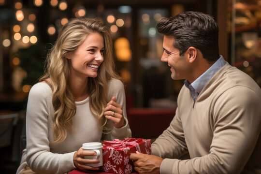 couple giving each other a christmas gift