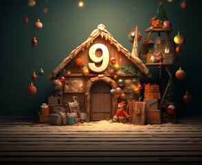 The number 9 expressed in a Christmas mood