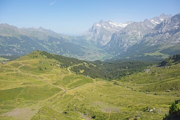 The Bernese Oberland in Switzerland, landscape from the hiking trail "Männlichen to Kleine Scheidegg". 