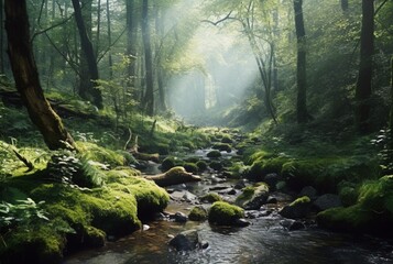 Fototapeta premium stream in the forest. generative ai