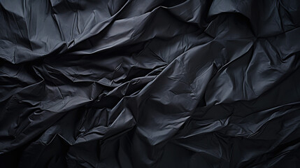 Obraz premium Black crumpled paper texture. Blank dark background with creases. Generative AI