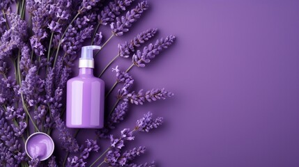 Obraz na płótnie Canvas Luxurious Lavender Delights: Lavender Products on a Purple Flatlay Background