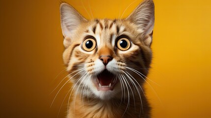 A cat with a surprised expression for copy space. Generative AI - obrazy, fototapety, plakaty