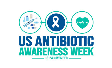 November is US Antibiotic Awareness Week background template. Holiday concept. background, banner, placard, card, and poster design template with text inscription and standard color. vector.
