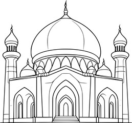 outline illustration of mosque for coloring page