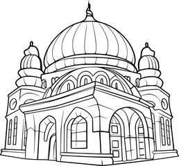 outline illustration of mosque for coloring page