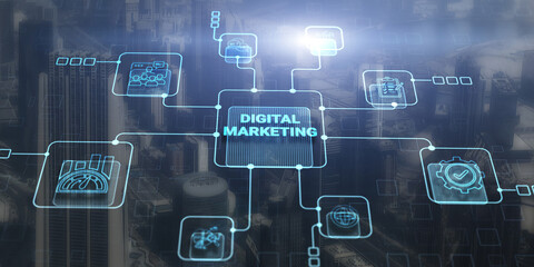 Digital Marketing Media Social Network Background. Mixed Media