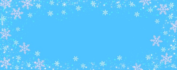 Winter abstract illustration with snowflakes on blue background.