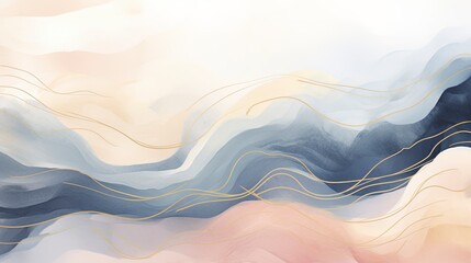 abstract watercolour fluid background with waves and pastel colors with gold accents. - 662219358