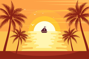 tropical summer beach sunset landscape background
