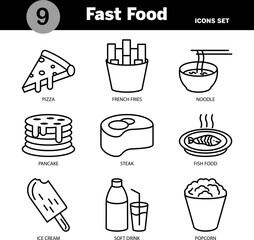 Vector fast food line art icon set editable and resizable