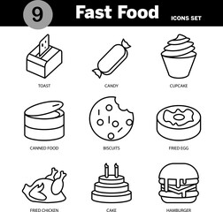 Fast Food icon line art set Vector, editable and resizable