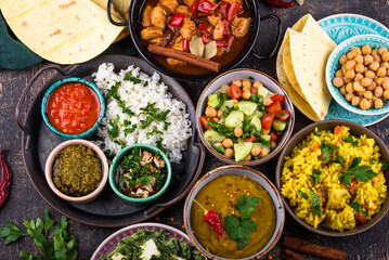 Assorted of traditional Indian food.