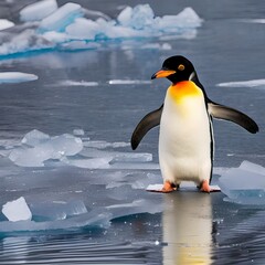 Obraz premium A cute and curious penguin waddling on an icy shoreline1, Generative AI