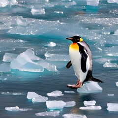 Obraz premium A cute and curious penguin waddling on an icy shoreline3, Generative AI