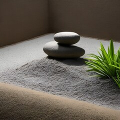 Fototapeta na wymiar A tranquil zen garden with raked sand and smooth stones5, Generative AI