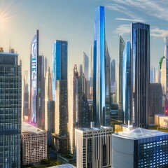 A cyberpunk cityscape with towering skyscrapers and holographic billboards2, Generative AI