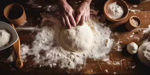Foto op Plexiglas Bakers hands kneading dough for artisan bread © Sattawat