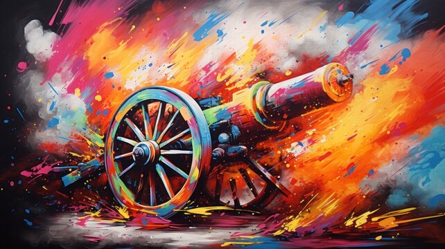 Colorful painting of a cannon from the Middle Ages, illustration