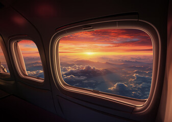 Fototapeta premium sunset view from airplane window