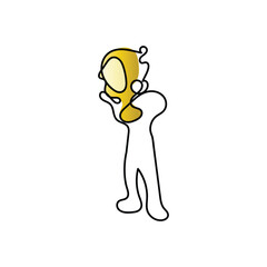 Line art character concept with transparent background. A man with trophyin his hand.