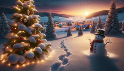 Enchanted Winter Evenings: Serene Snowscapes with Festive Elements