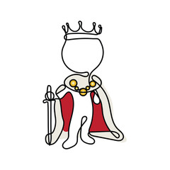 Line art character with transparent background. Minimal vector art. One line icon of a person in king costume.