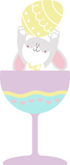 happy easter with bunny rabbit and egg, flat png transparent element character design