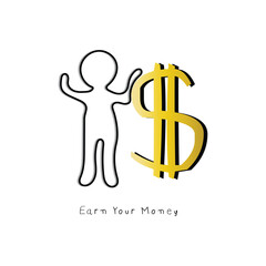 Line art character with transparent background. Minimal vector art. One line icon of a man with dollar sign. Money concept.