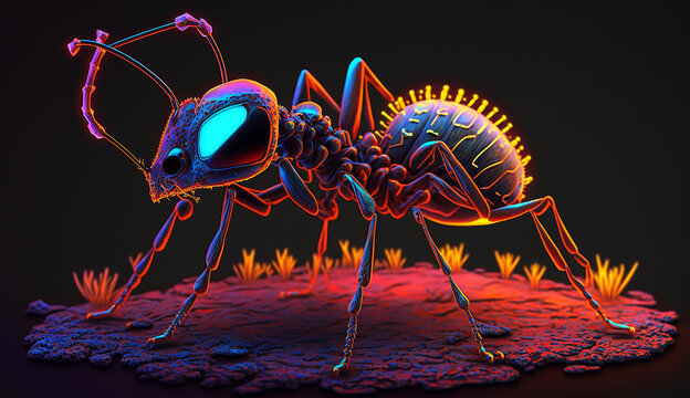 Ants animal neon color illustration image Ai generated art