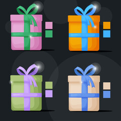 gift for the new year. flat illustration of gift box. gift box with a bow in orange, green, flesh-colored, pink. gift box design