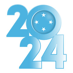 Happy New Year 2024 banner with Micronesia flag inside. Vector illustration.