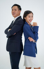 Happy business men and women wearing suits ready to work, white background