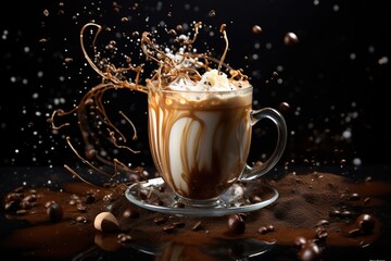 glass of coffee with splashes, generative Ai