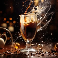 glass of coffee with splashes, generative Ai