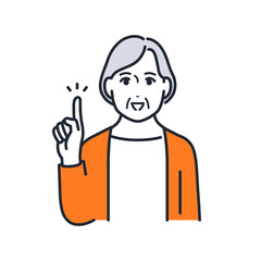 説明をするシニア女性のシンプルなベクターイラスト素材