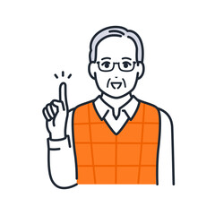 説明をするシニア男性のシンプルなベクターイラスト素材