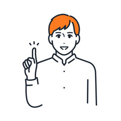 指差しで説明をする若い男性のシンプルなベクターイラスト素材