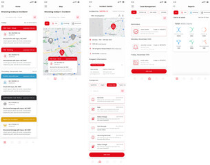Accident Notifications, Emergency Incidents like Flood, Fire and Earth Quakes and Insurance App UI kit Template