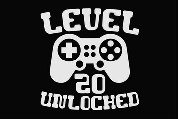 Level 20 Unlocked Funny Gamer Birthday T-Shirt Design