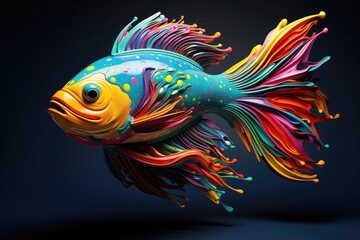 Colorful fish on a black background. Rainbowcoloured gay or lesbian fish, fish with rainbow tail for pride month in june, coming out day	