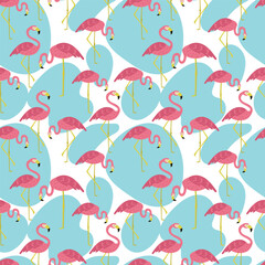 Fototapeta na wymiar Pink Flamingo Vector Patterns. Leaf pattern background