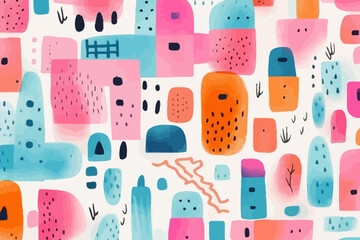 Concrete walls quirky doodle pattern, wallpaper, background, cartoon, vector, whimsical Illustration