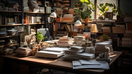 Documents and file folders on table. Office documents heap. - obrazy, fototapety, plakaty
