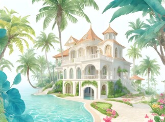 tropical resort with palms